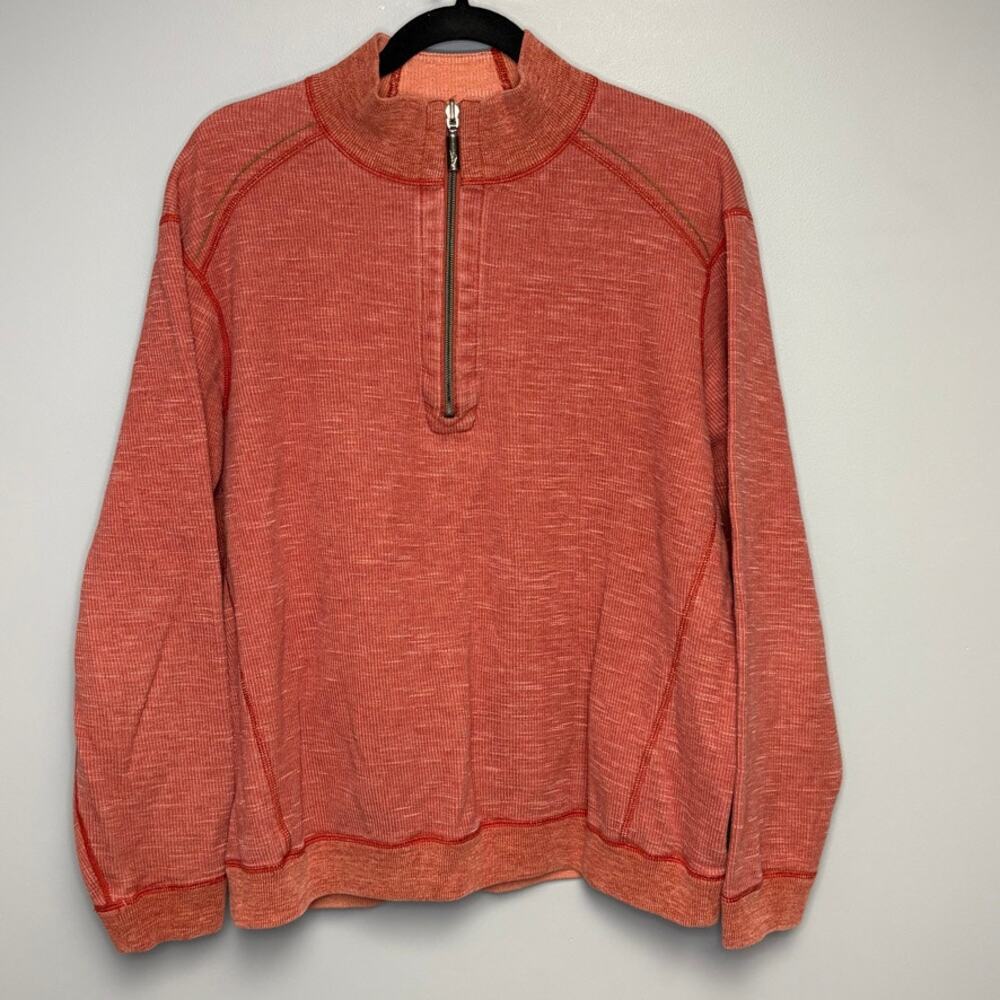 Tommy Bahama Red Reversible 1/2 Zip Mock Neck Golf Preppy Mens Sweater Sz L